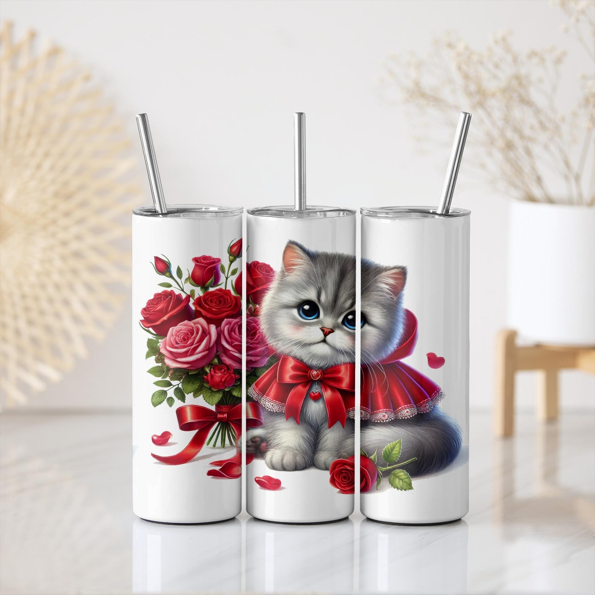 a couple of cups with a cat on them