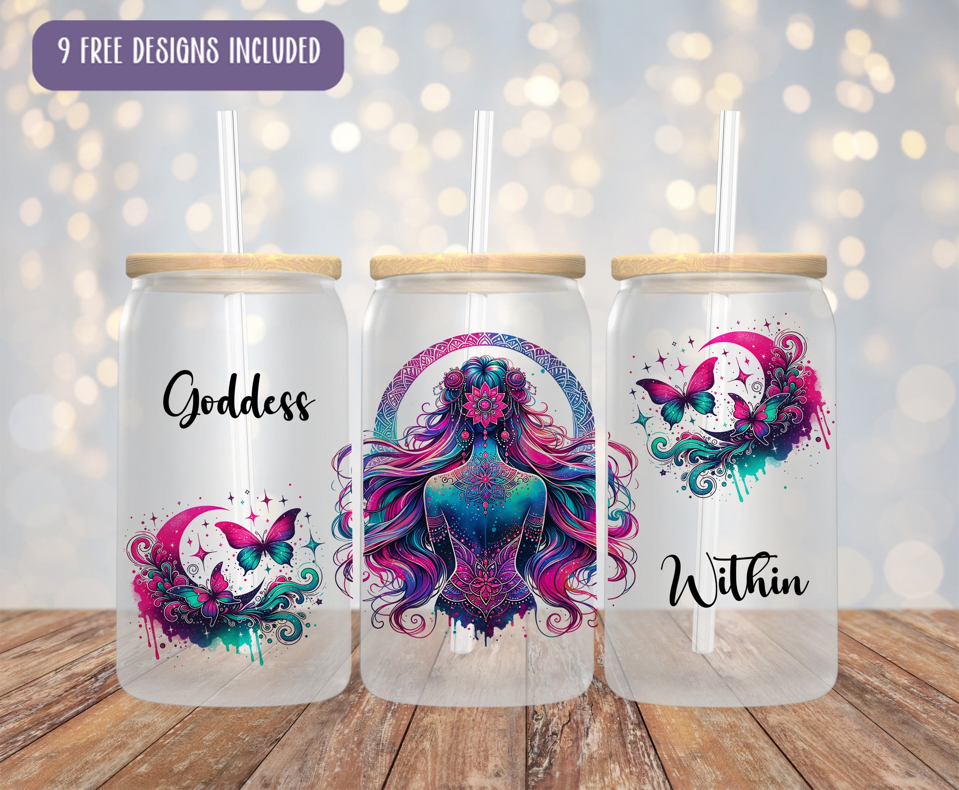 three personalized tumblers with unicorns on them