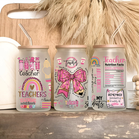 three cans of teacher appreciation drink on a shelf
