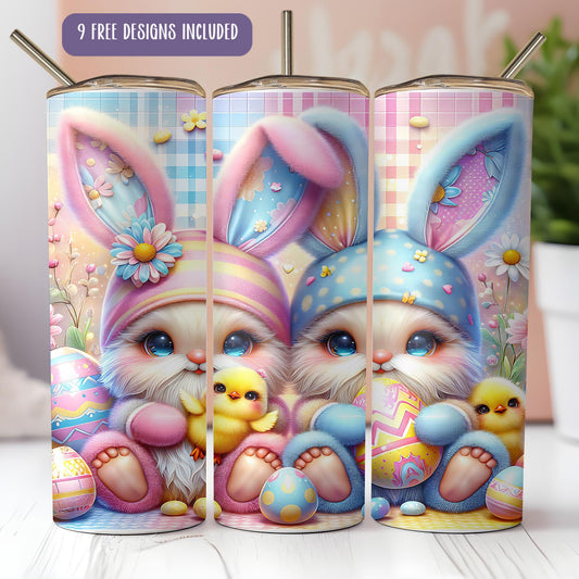 a set of three tumbles with an image of a bunny and chick