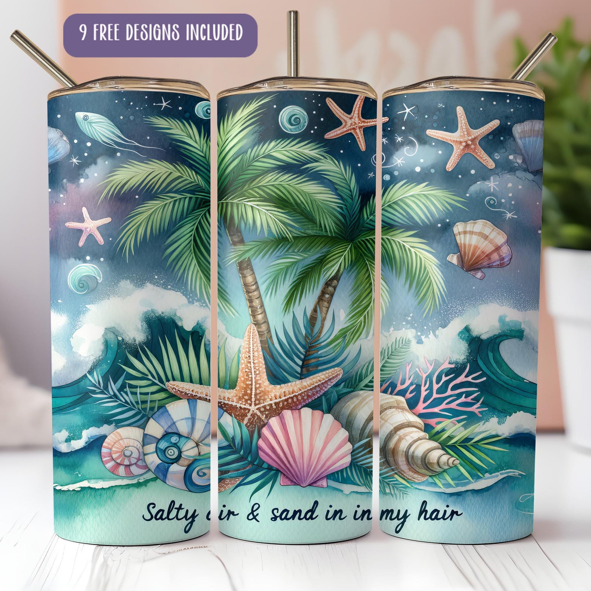 a set of three tins with a picture of a starfish and seashell