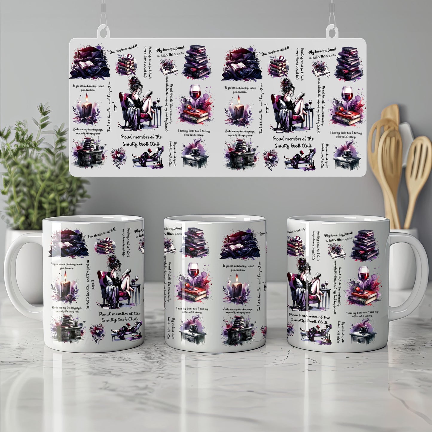 a group of coffee mugs sitting on top of a counter