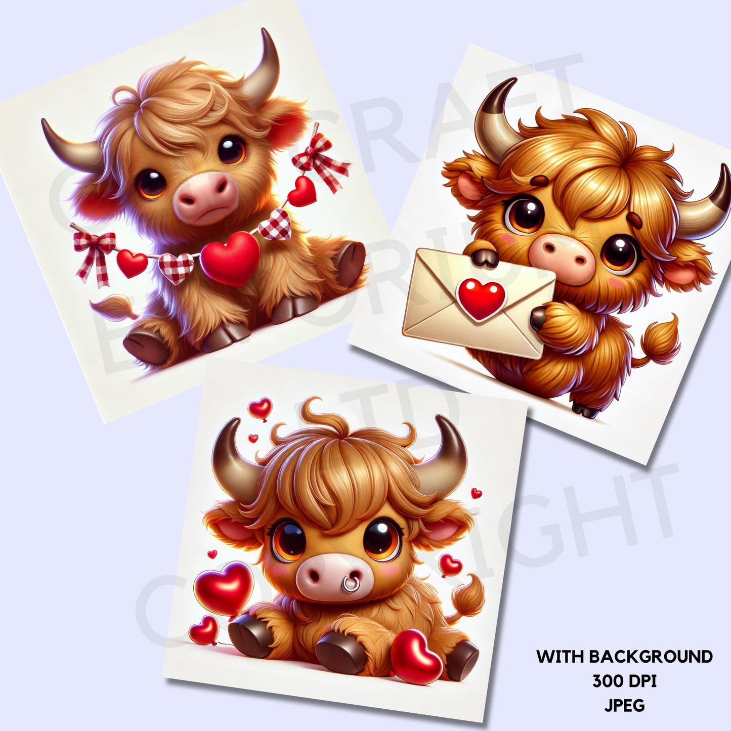15 Valentine's Highland Cow Clipart