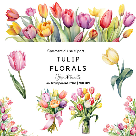 Clipart floral de tulipán en acuarela