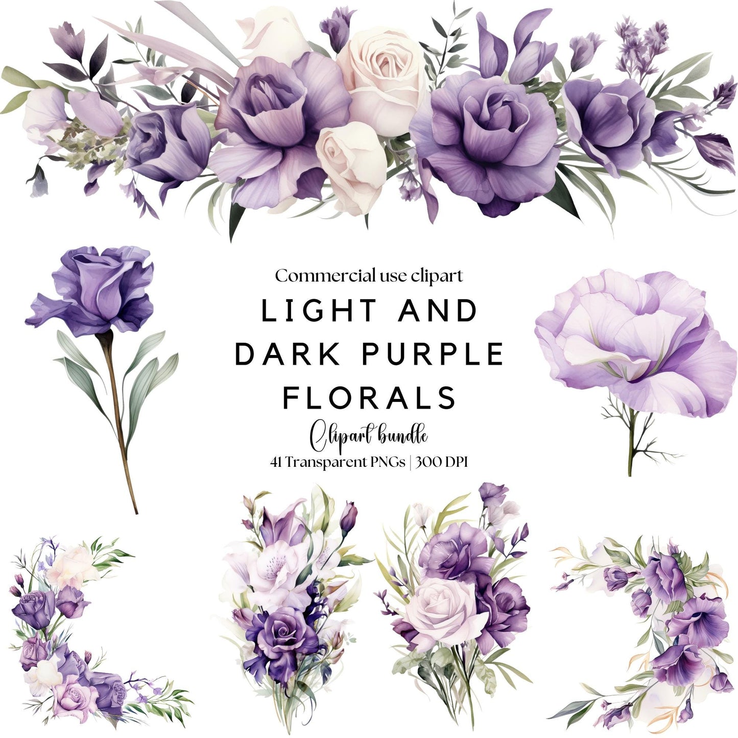 Clipart floral morado claro y oscuro