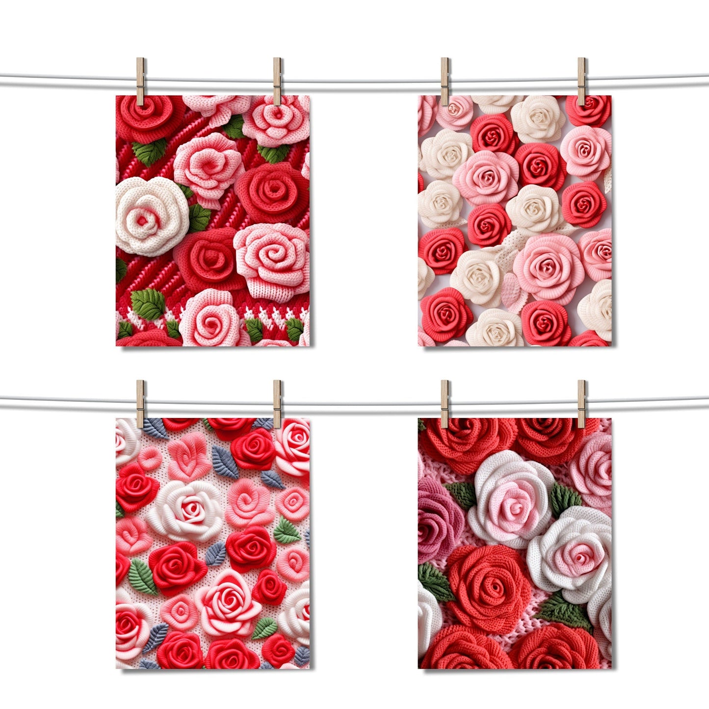 Valentine's Day Knitted Hearts & Roses Seamless Pattern