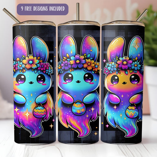 a set of three tumbles with a picture of a bunny wearing a flower crown