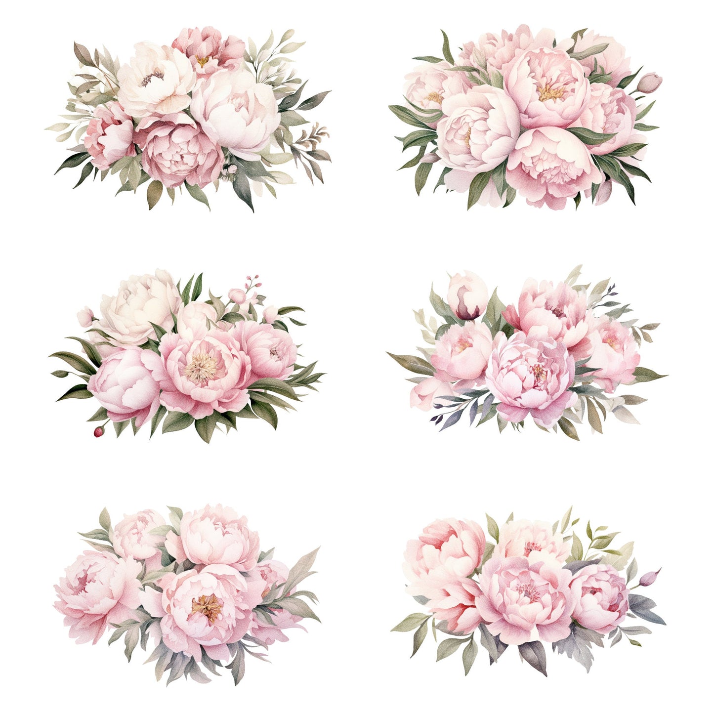 Clipart floral de peonía rosa suave en acuarela