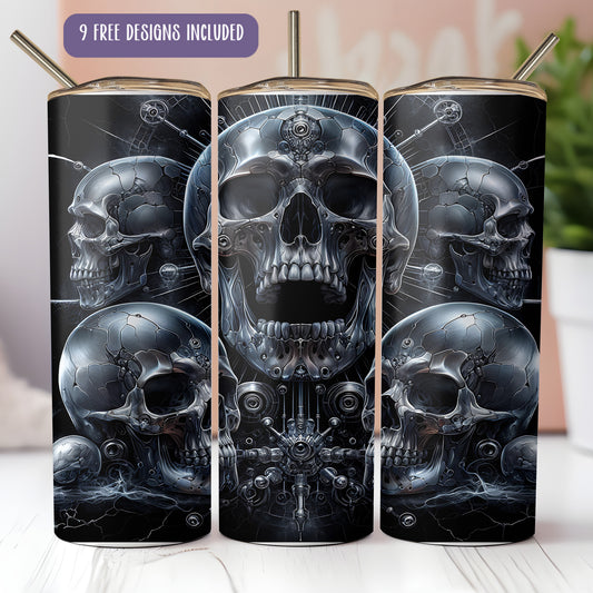a set of three metal lighters with skulls on them