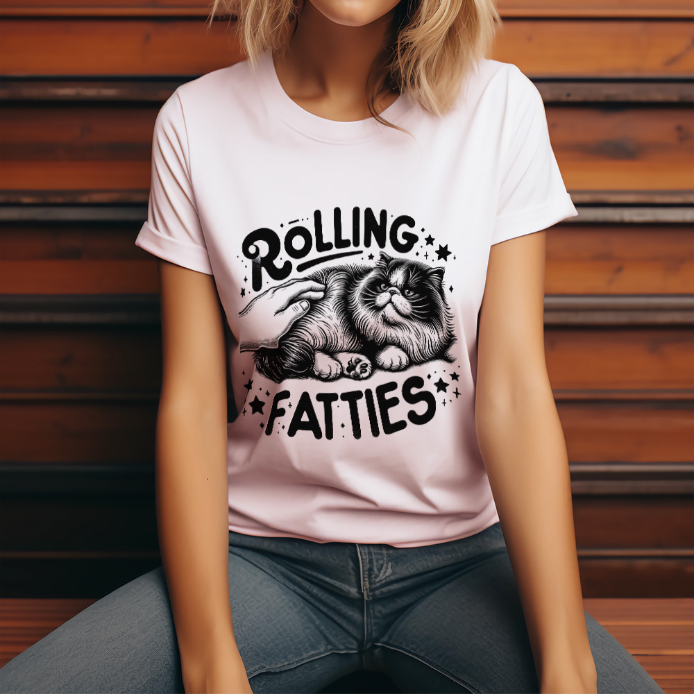 a woman wearing a t - shirt that says rolling the patties