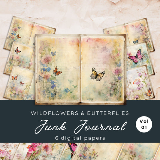 Wildflower Butterfly Junk Journal Pages Vol1