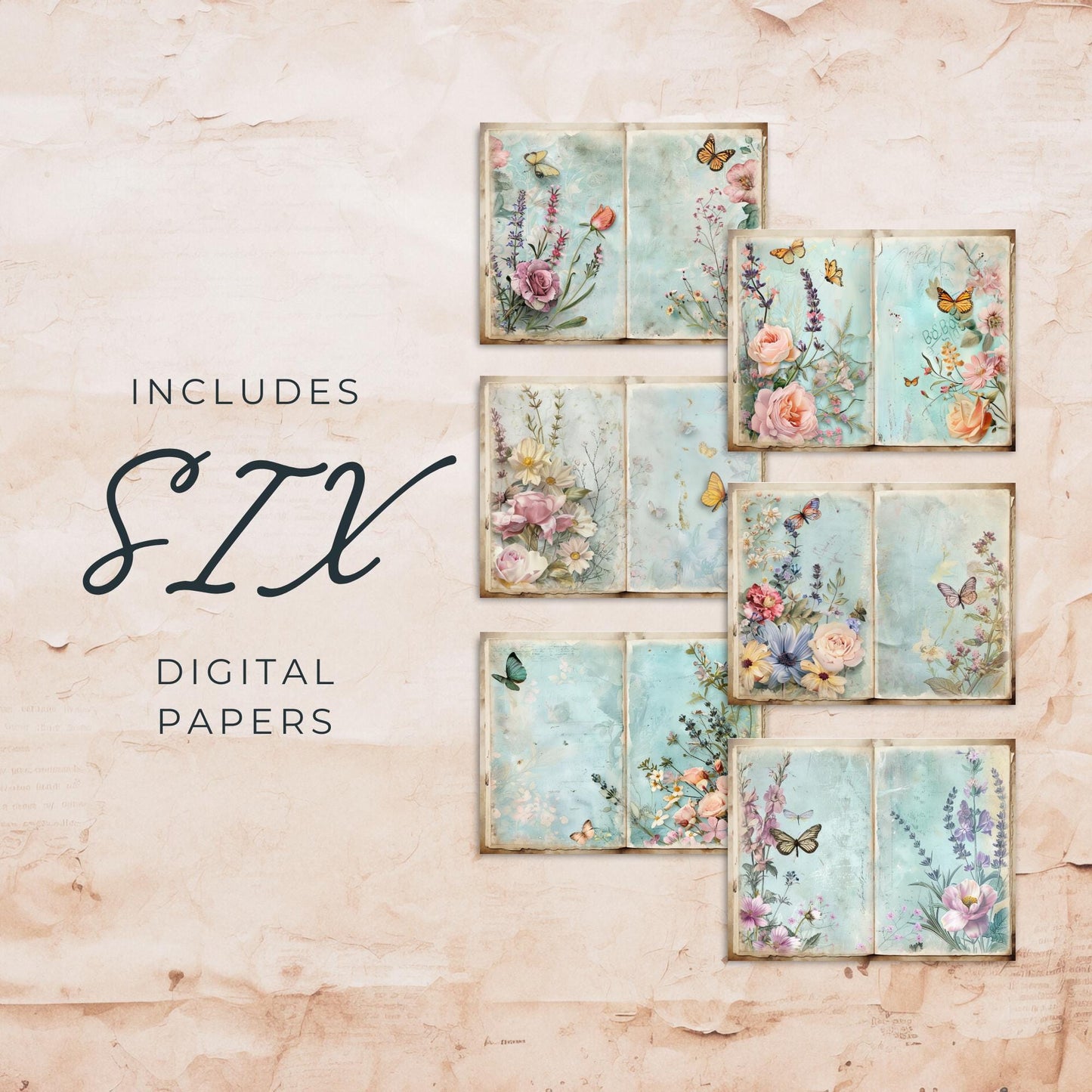 Páginas del diario basura con motivos florales de jardín pastel, vol. 2