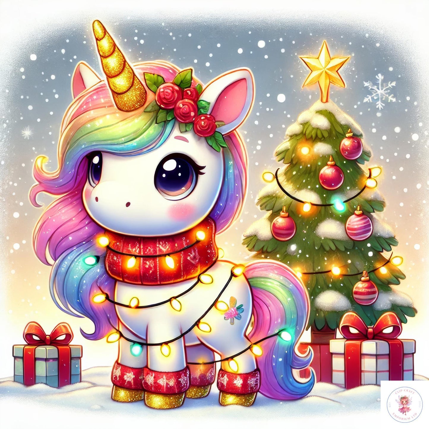 15 imágenes prediseñadas de unicornio navideño