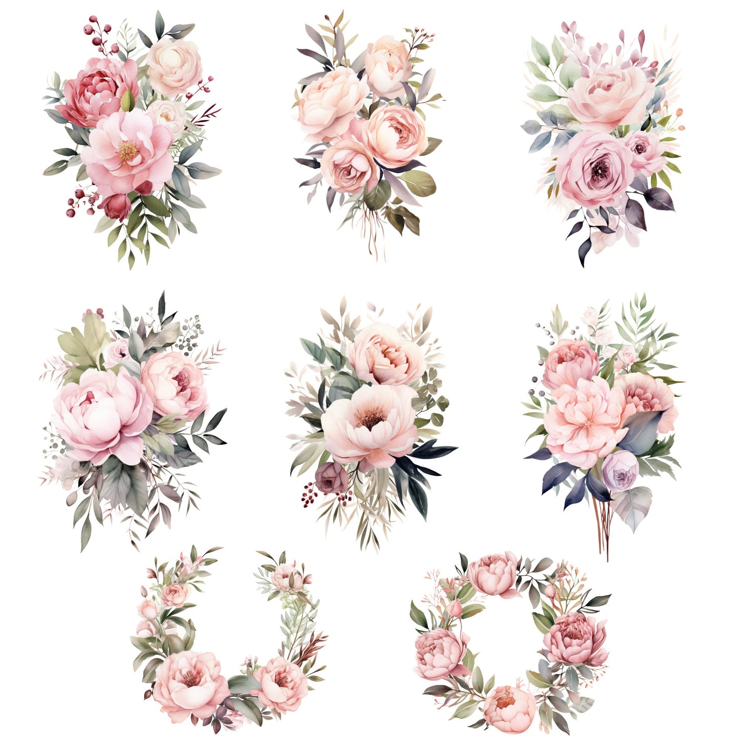 Clipart floral rosa ruborizado
