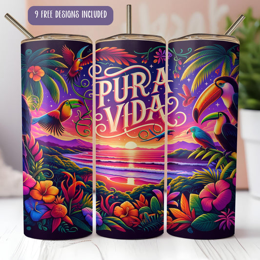 a set of three colorful can coolers sitting on top of a table