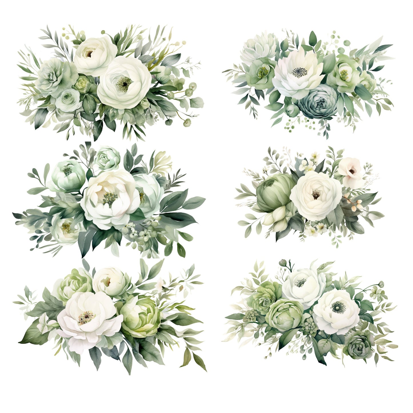 Watercolor Sage Green Floral Clipart