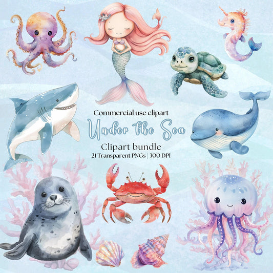 Watercolor Under the sea clipart