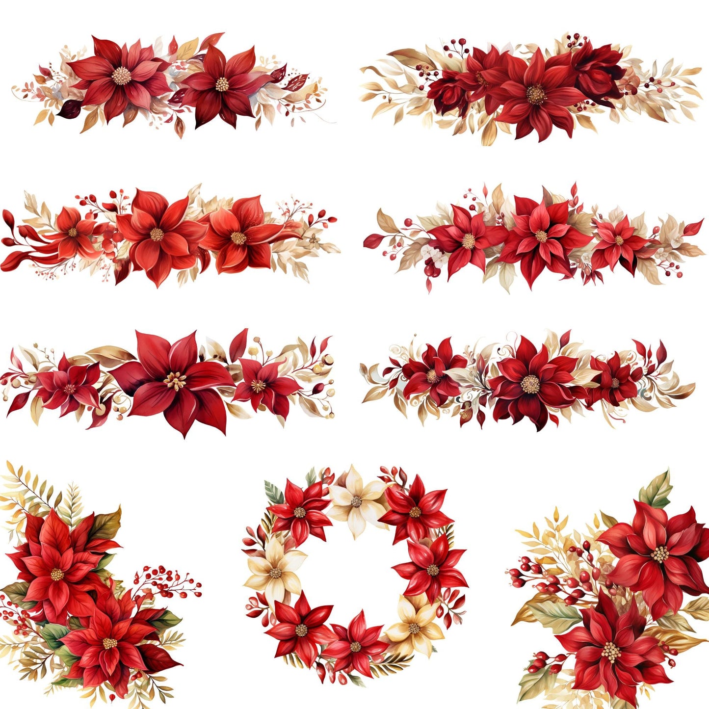 Poinsettia and Gold Floral Clipart
