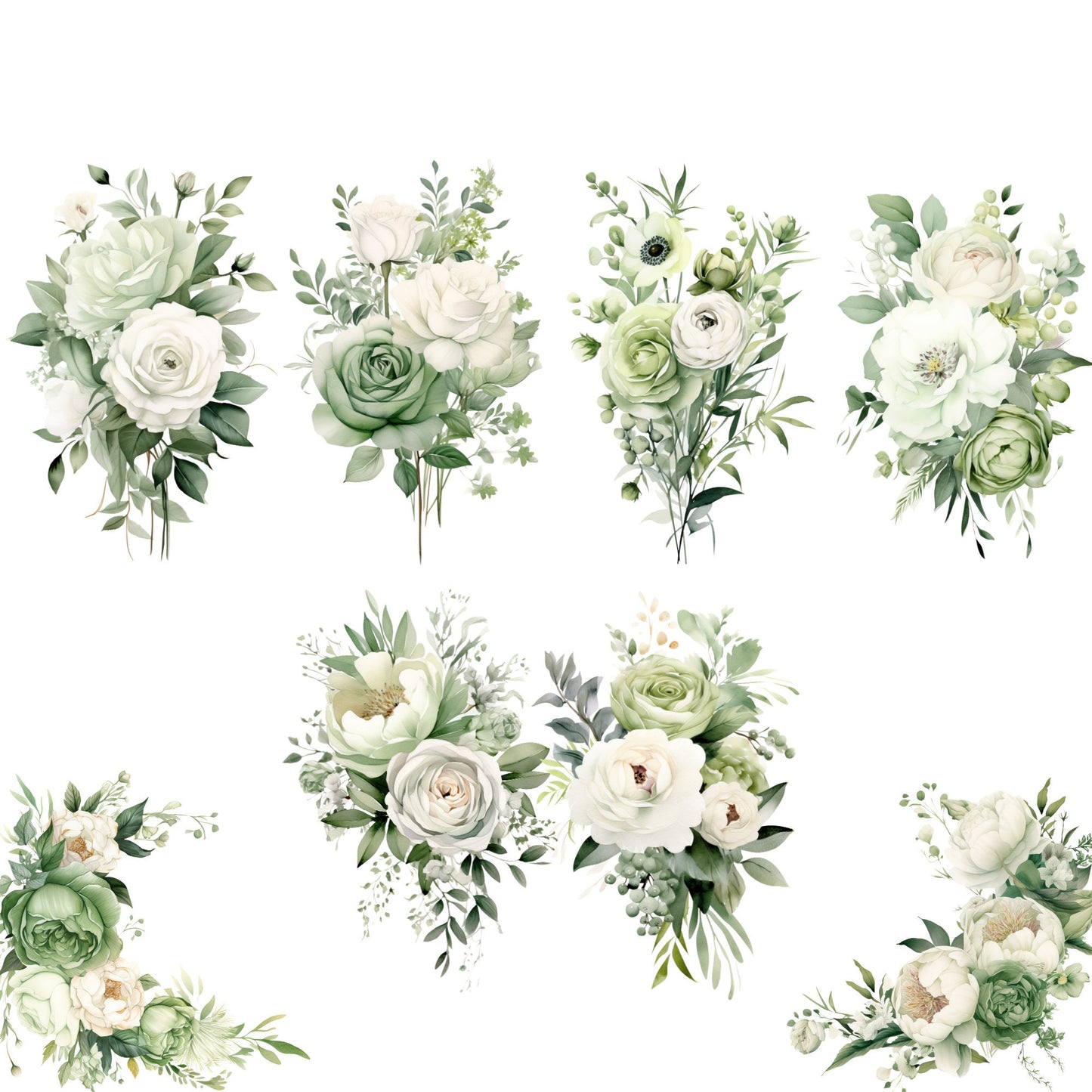 Watercolor Sage Green Floral Clipart