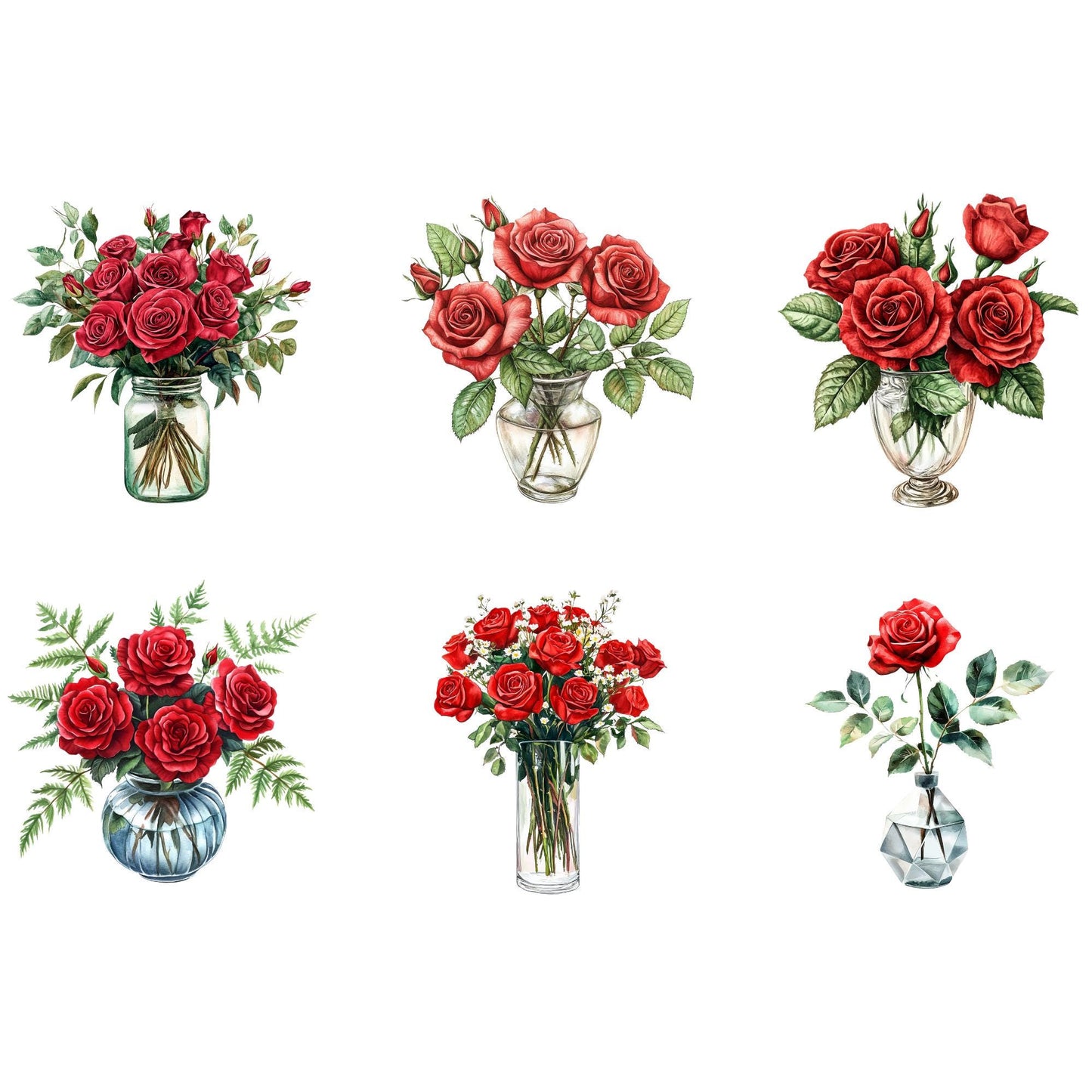 Watercolor Red Rose Vase Clipart