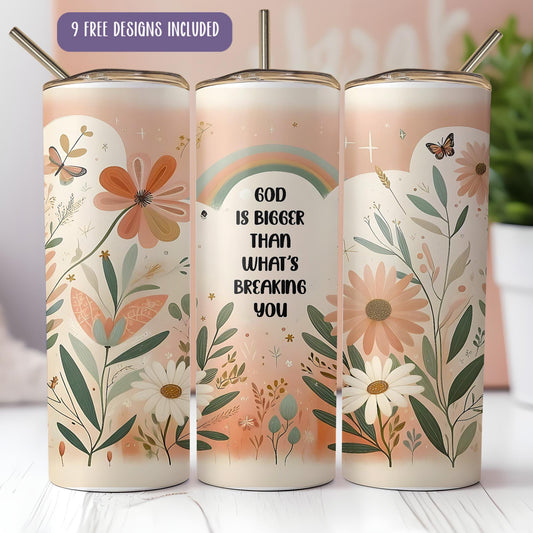 three pink tumbles with a quote on them