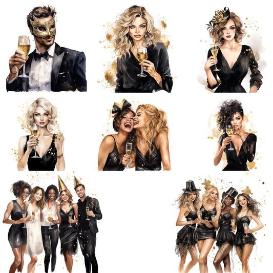 Black and Gold New Years Eve Party Clipart