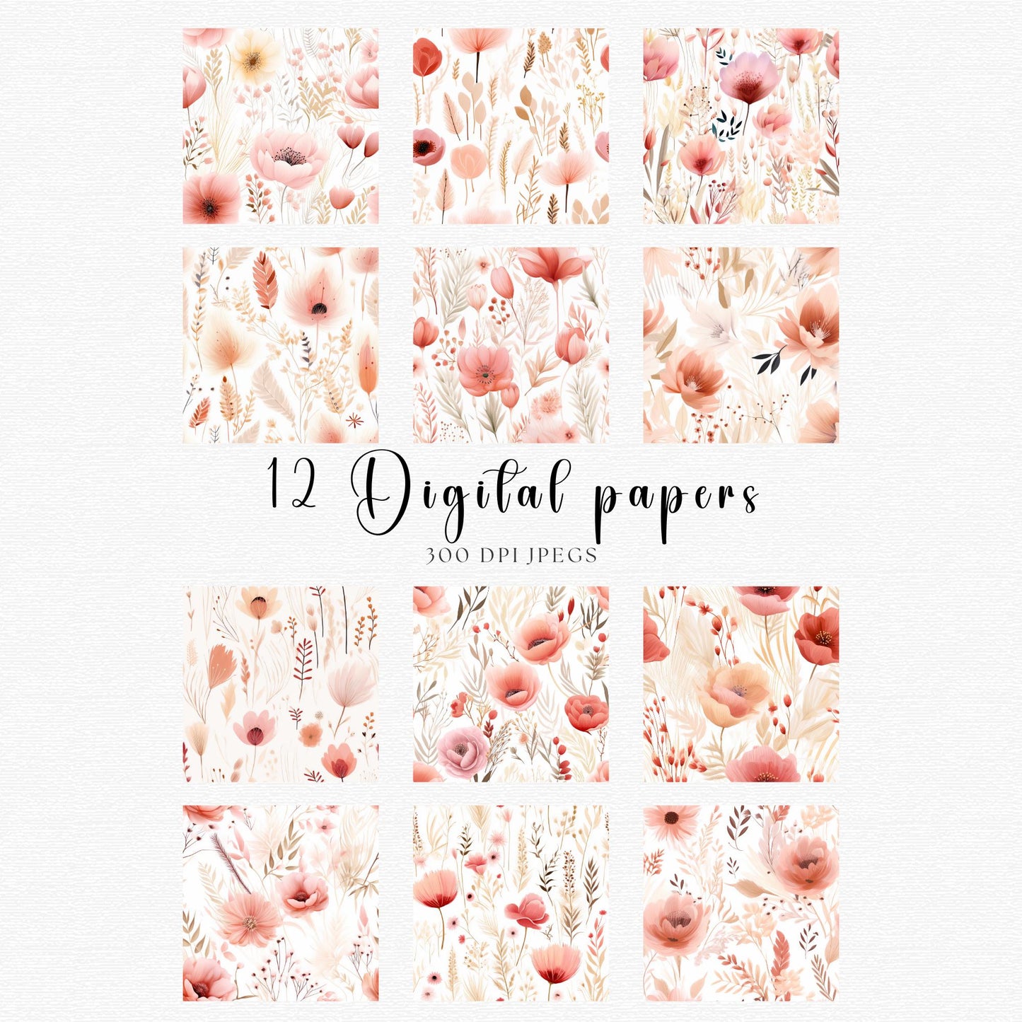Watercolor Bohemian Blush Floral Digital Papers