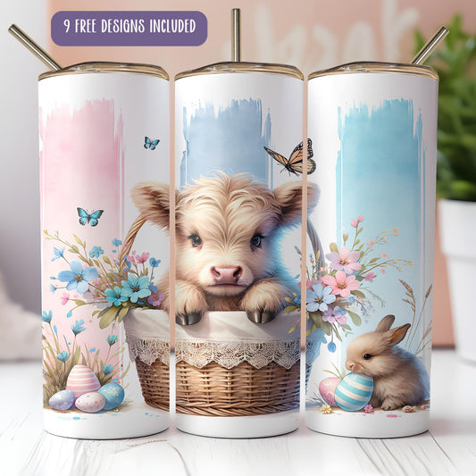 a set of three coffee mugs with a picture of a dog in a basket