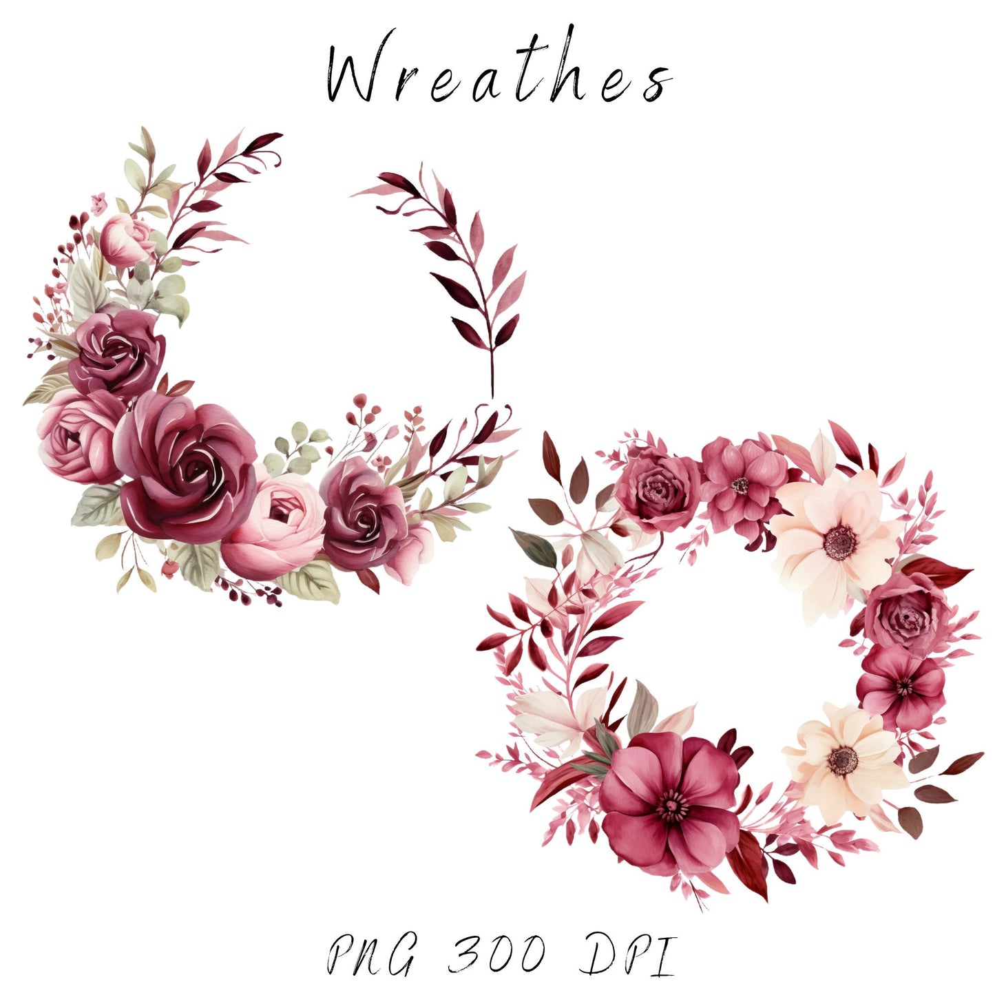 Burgundy and Blush Floral clipart pack