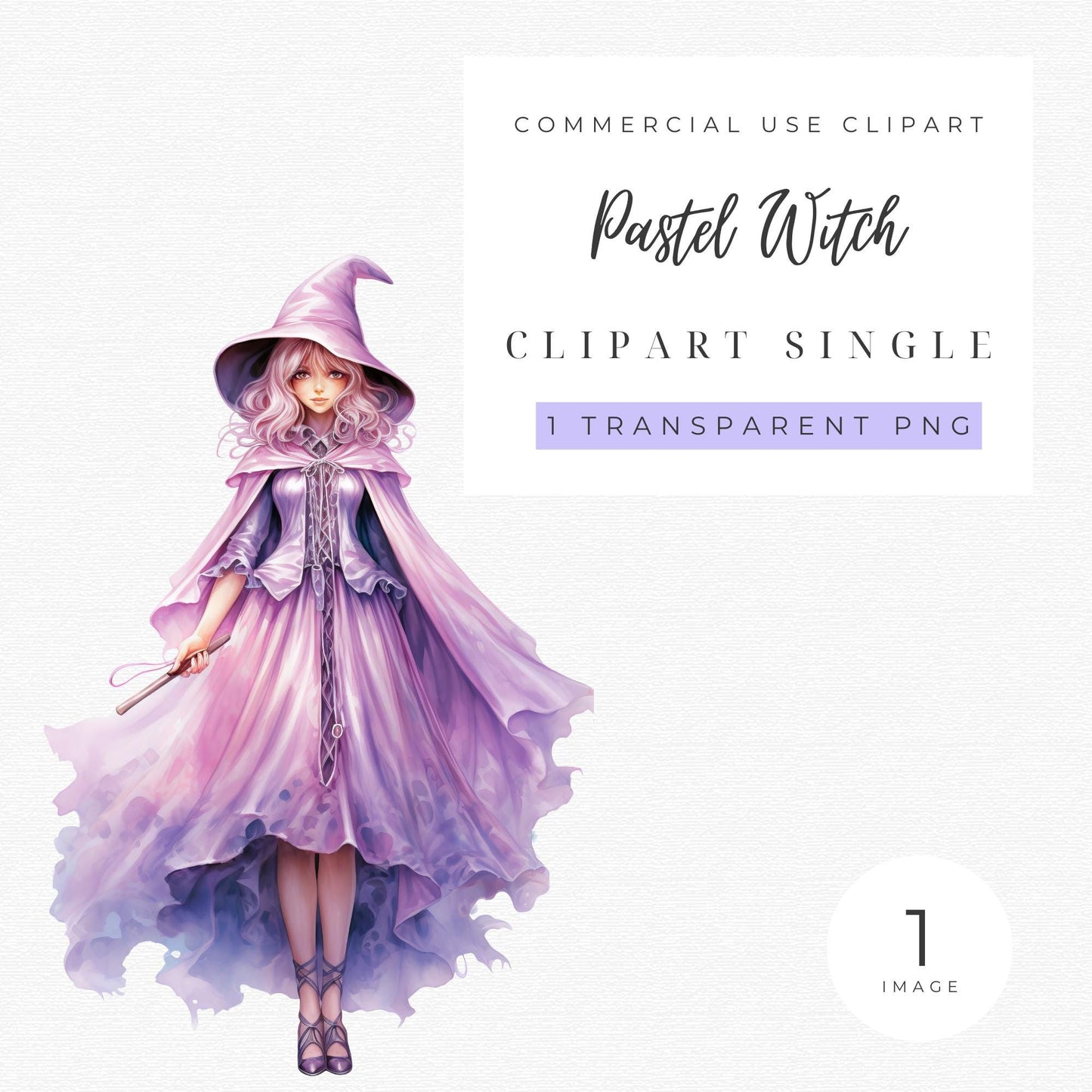 Watercolor Pastel Witch Clipart