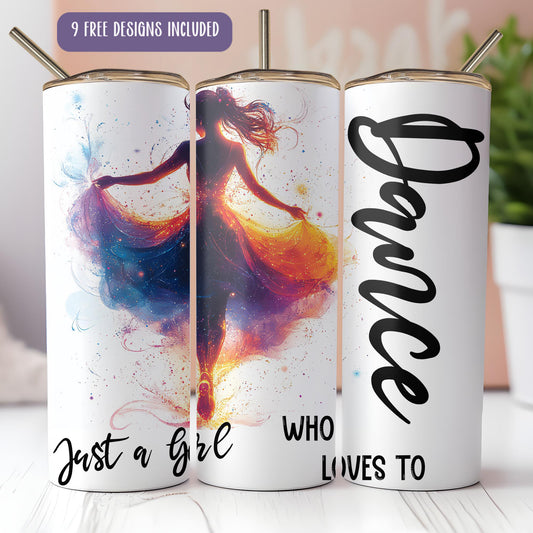 two personalized tumbles with the words just a girl who loves to dance