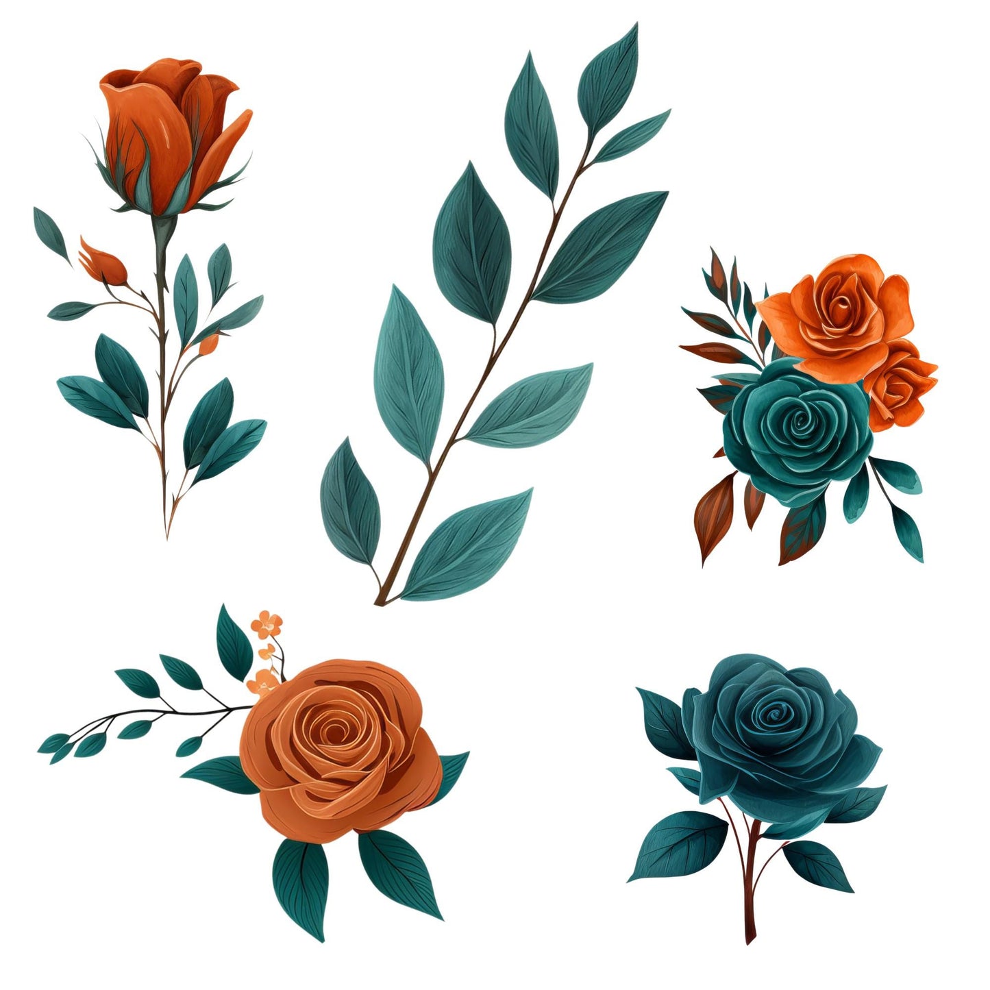 Clipart de color naranja quemado y verde azulado oscuro