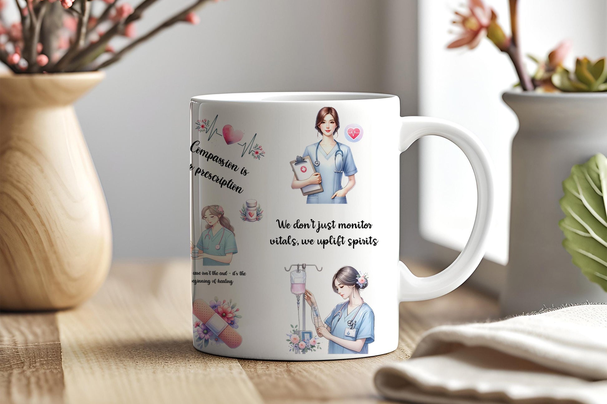 a coffee mug with a picture of a woman on it