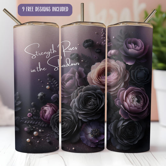 a set of three tumbles with flowers painted on them