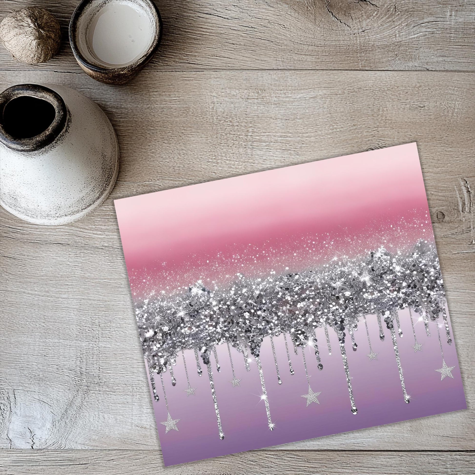 a picture of a pink and purple background with silver stars