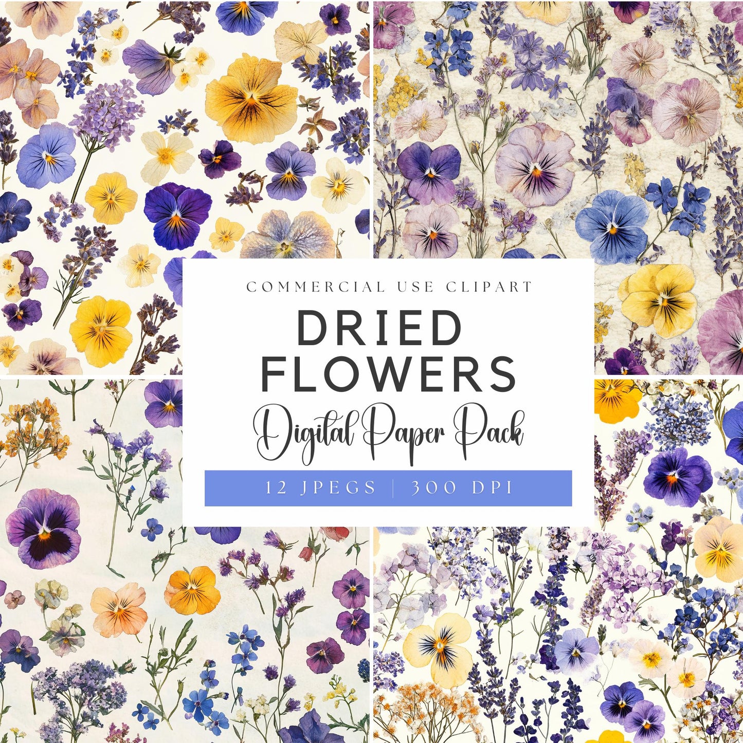 Watercolor Dried Flowers Digital Papers
