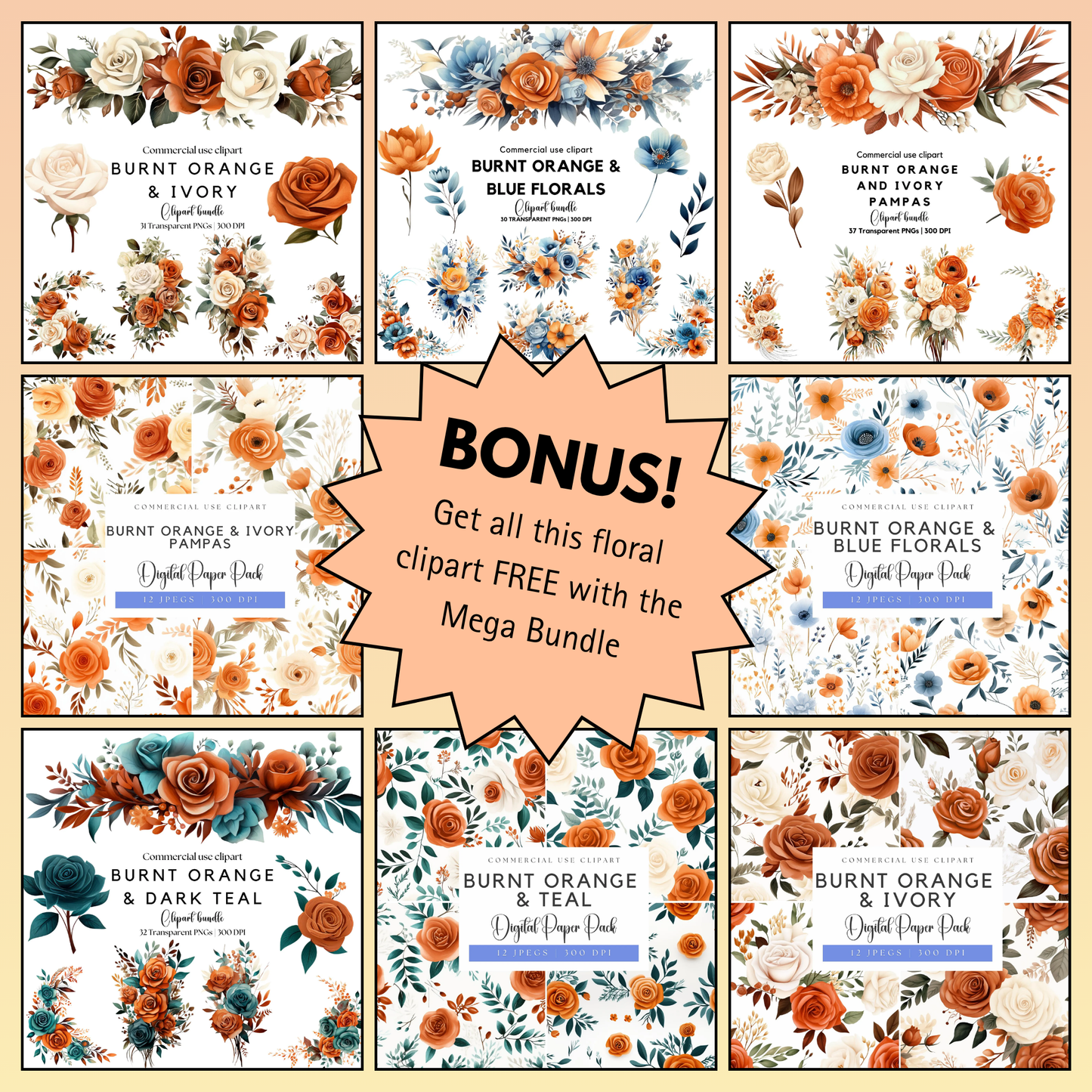 Watercolor Fall and Halloween Clipart Mega Bundle