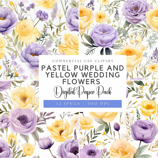 Pastel Purple and Yellow Wedding Flowers Digital Papers
