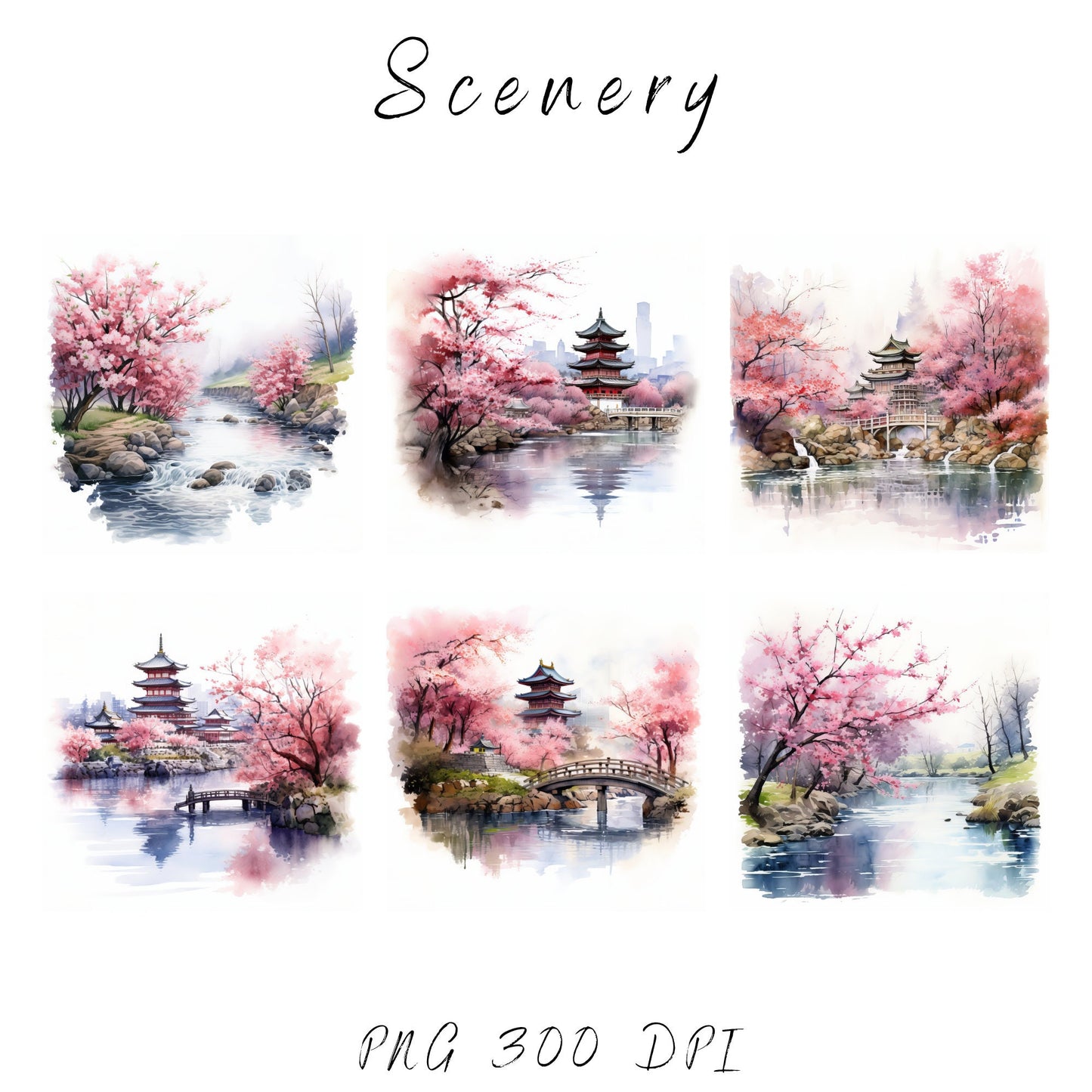 Watercolor Cherry Blossom tree clipart