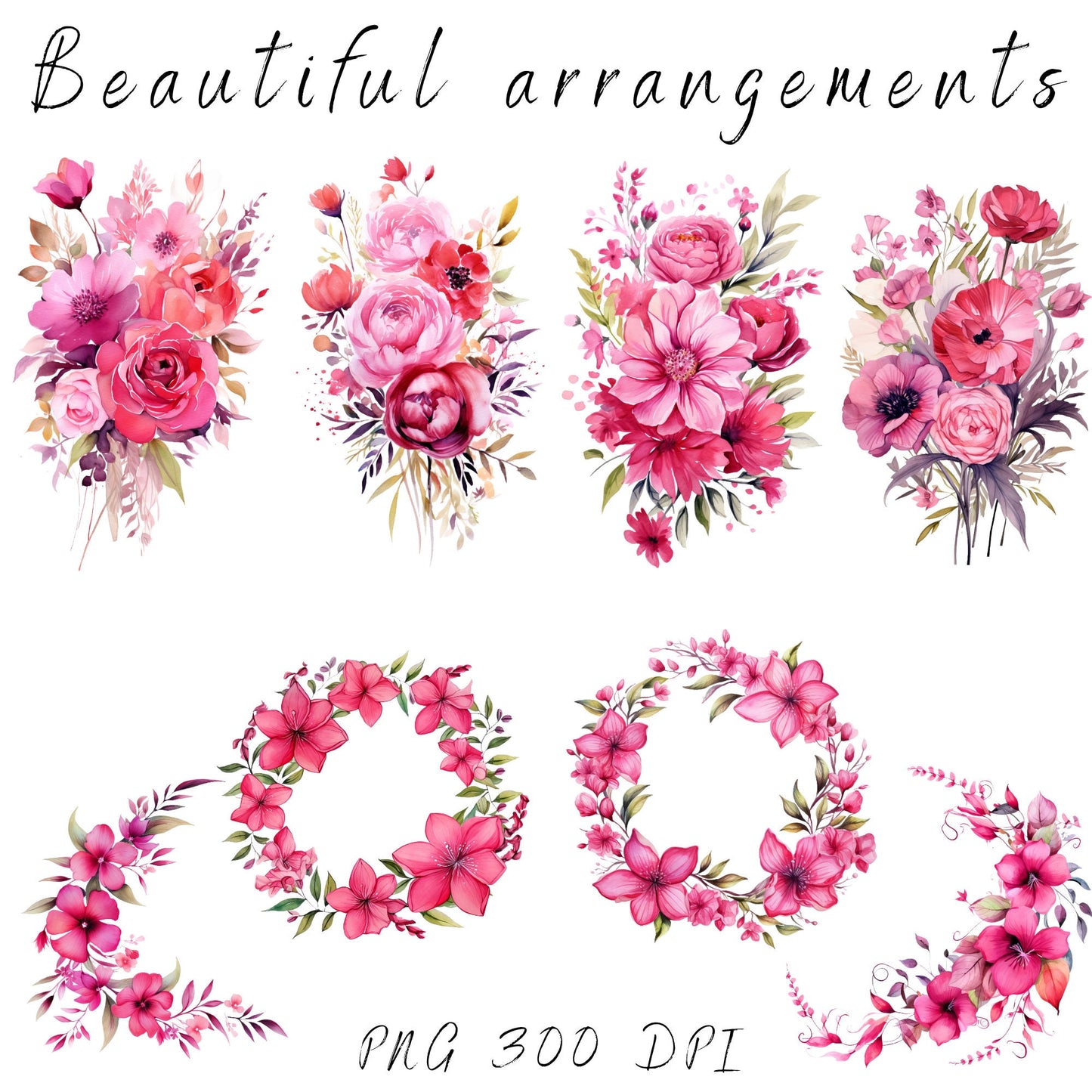 Clipart floral rosa brillante