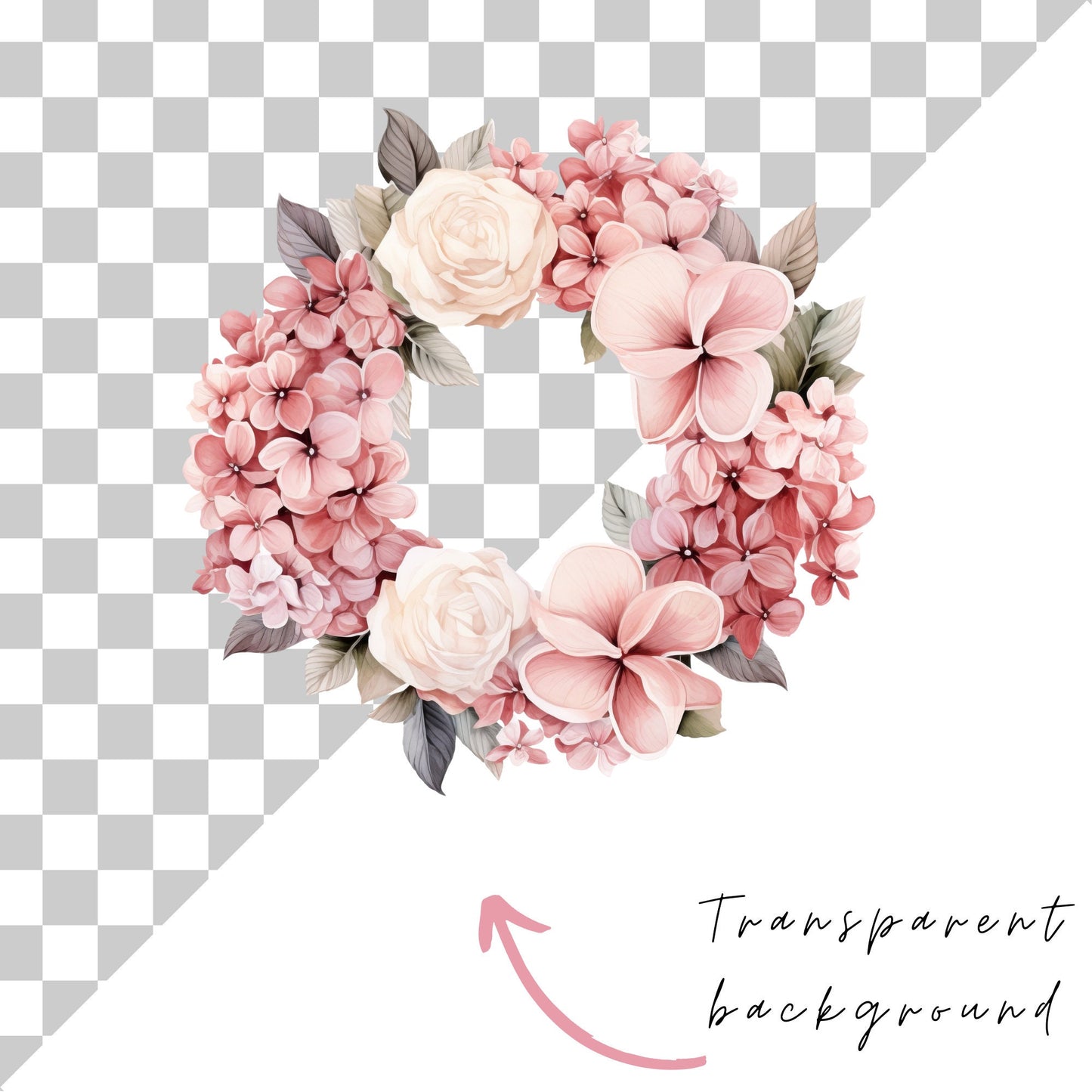 Watercolor Dusty Pink Hydrangea and Rose Floral Clipart