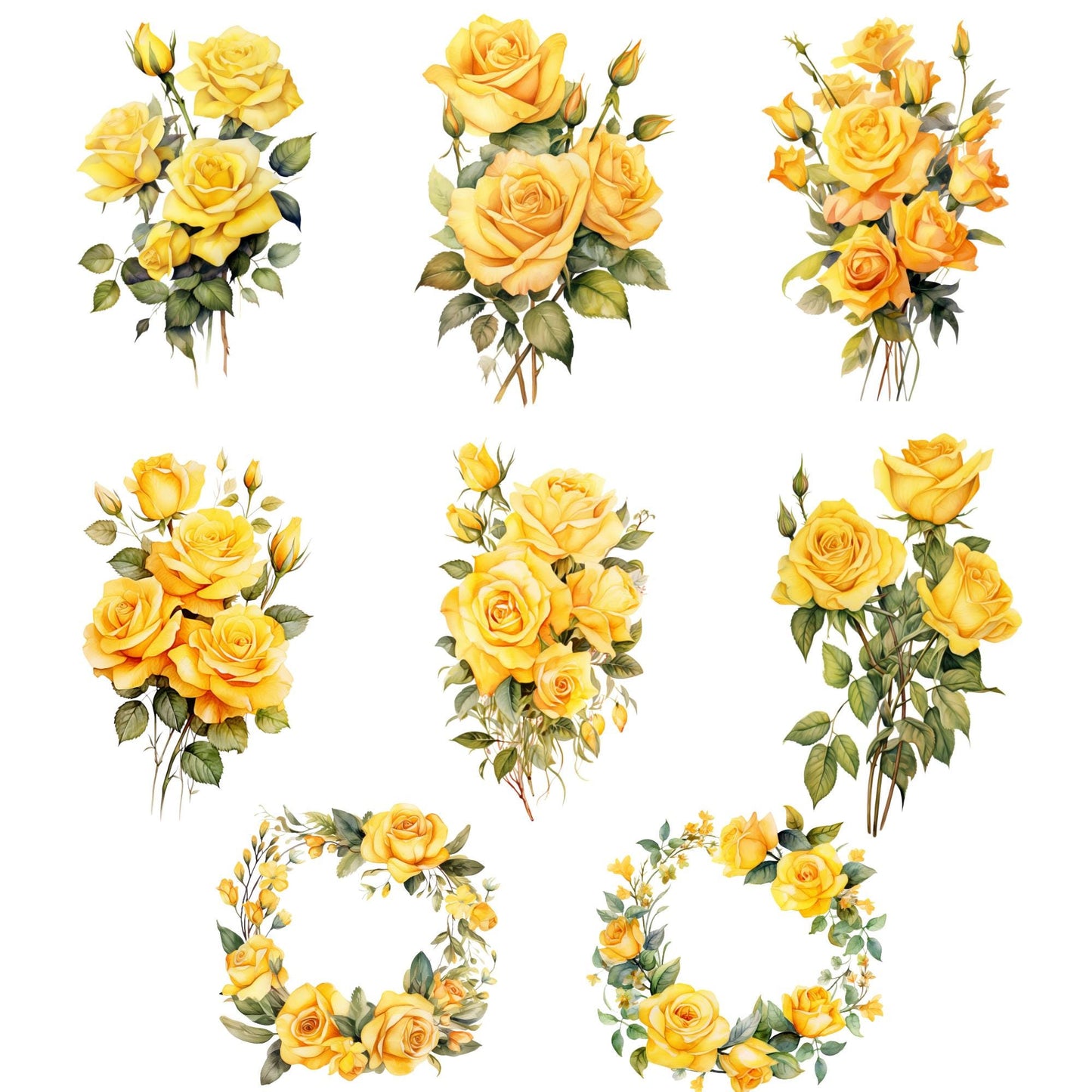 Clipart de rosas amarillas en acuarela