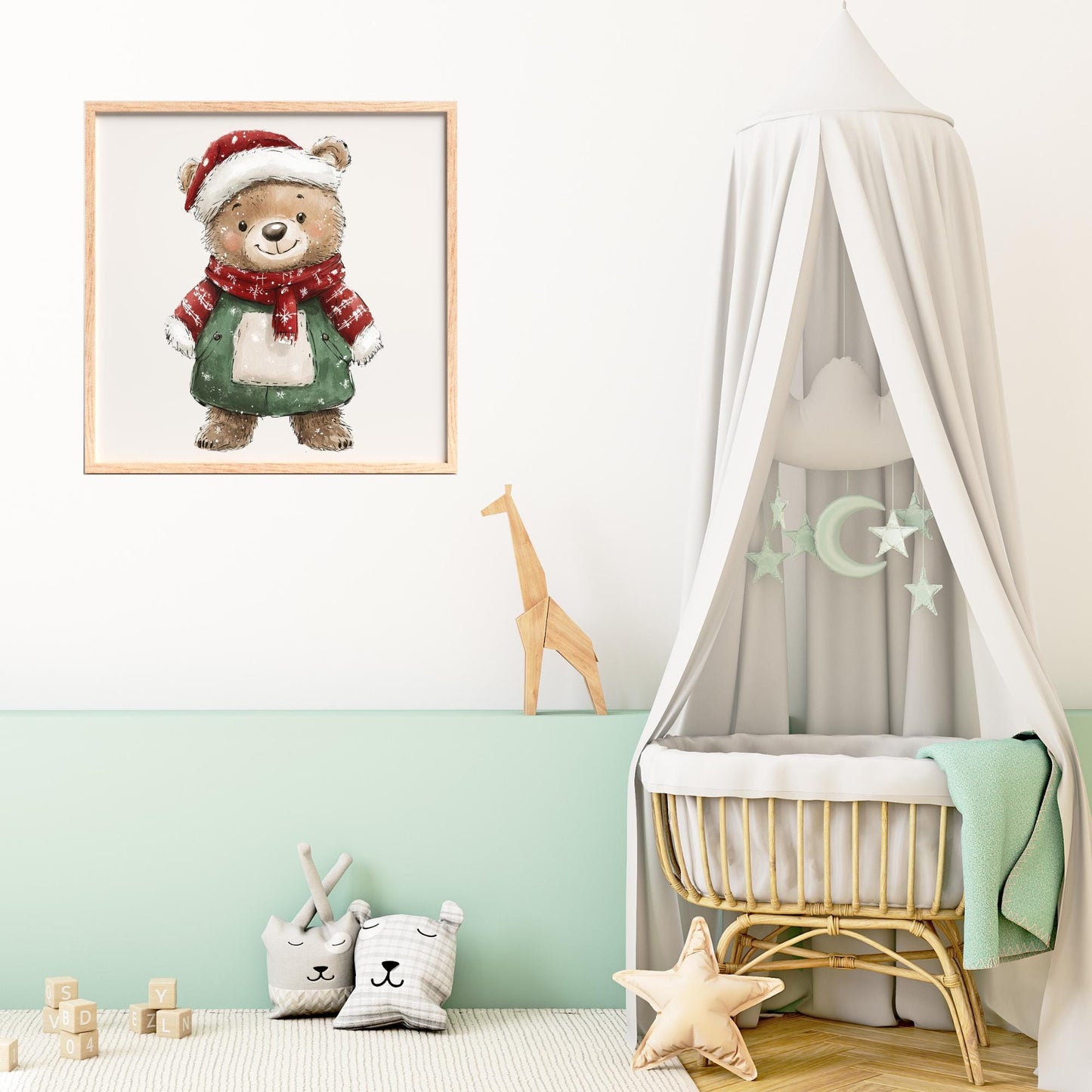 Watercolor Christmas Teddy Bear Clipart