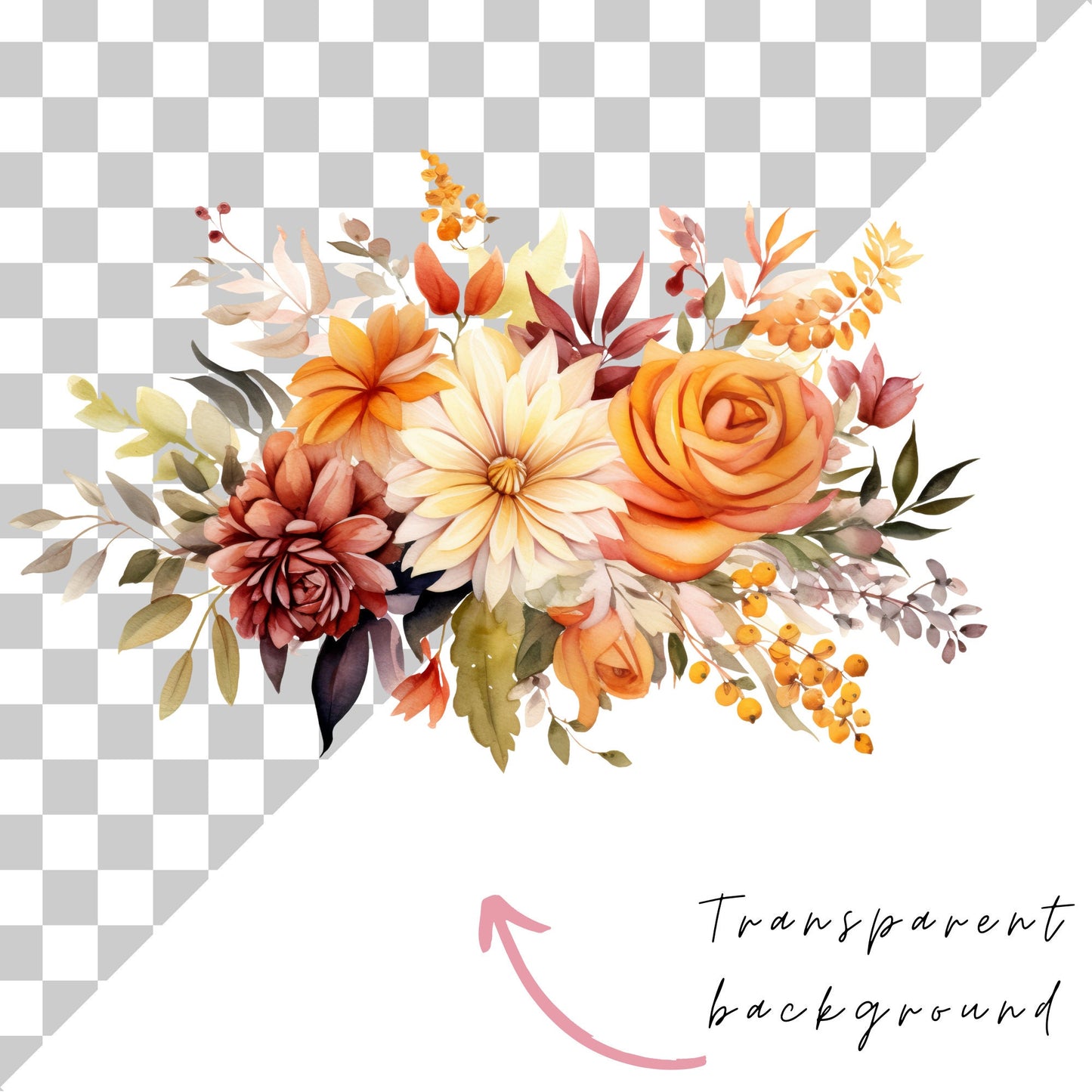 Clipart floral de otoño en acuarela