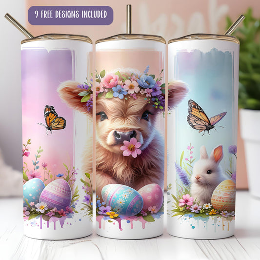 a picture of a cow with flowers and butterflies on its head