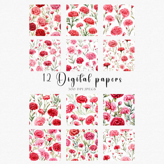 Red and Pink Carnations Digital Papers