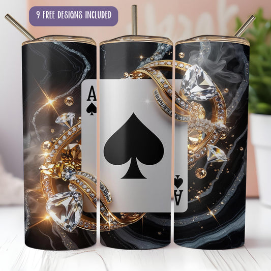a set of four playing cards with diamonds on them