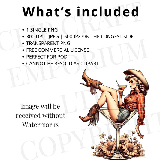 Cowgirl Martini Glass PNG