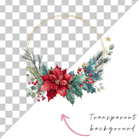 Christmas Poinsettia Wreath Clipart Single