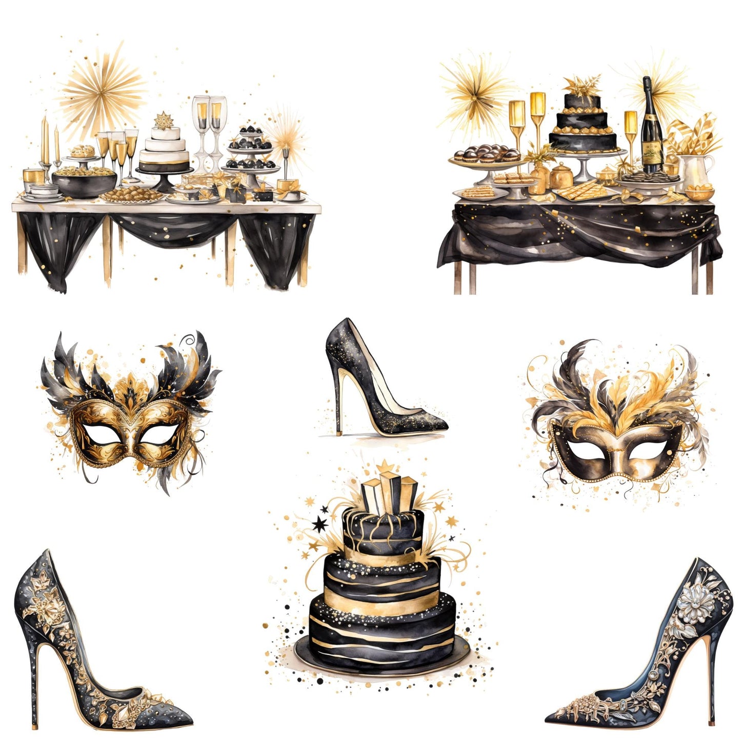Black and Gold New Years Eve Party Clipart